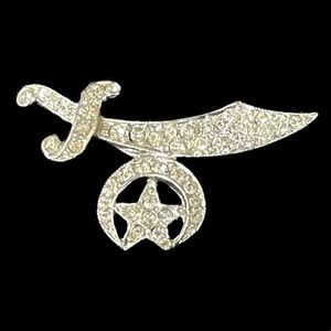 Rare Vintage 60s Masonic Order Eastern Star Scimitar Sword Brooch Rhinestone VG